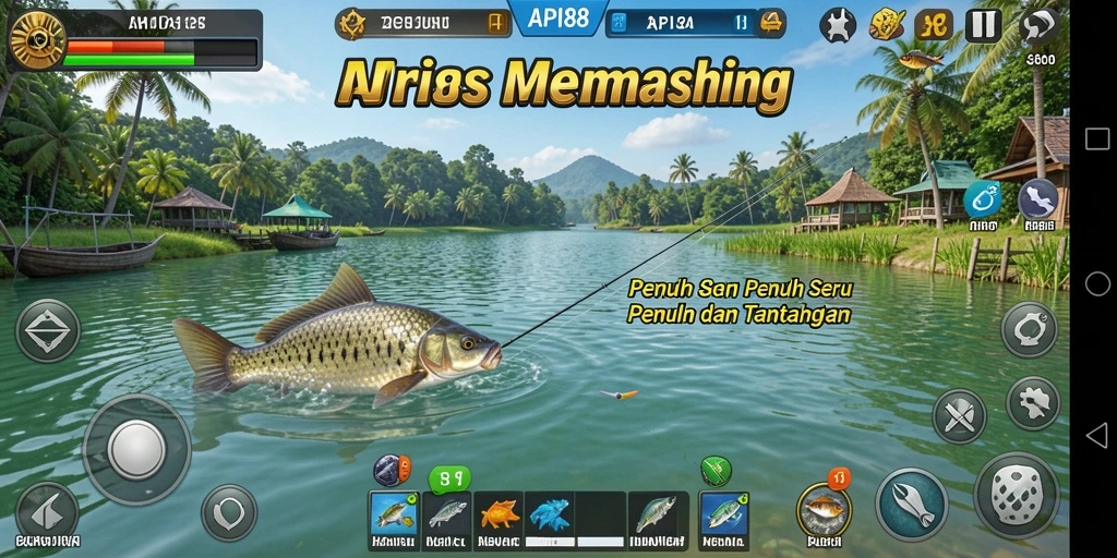 Screenshot menunjukkan gameplay menarik dari API88 saat memancing di danau.