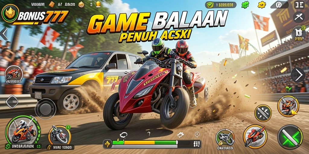 Gameplay memukau dalam BONUS777 saat balapan penuh adrenalin.