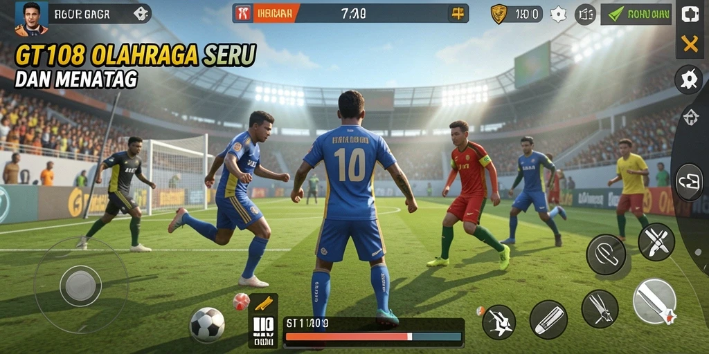 Screenshot GT108 menunjukkan aksi seru dalam pertandingan olahraga.
